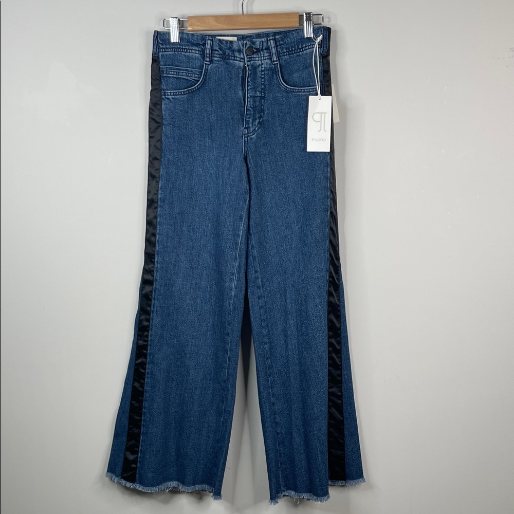 Anthropologie Pilcro NWT Wide Leg Raw Hem Tuxedo Stripe Jeans Size 24
